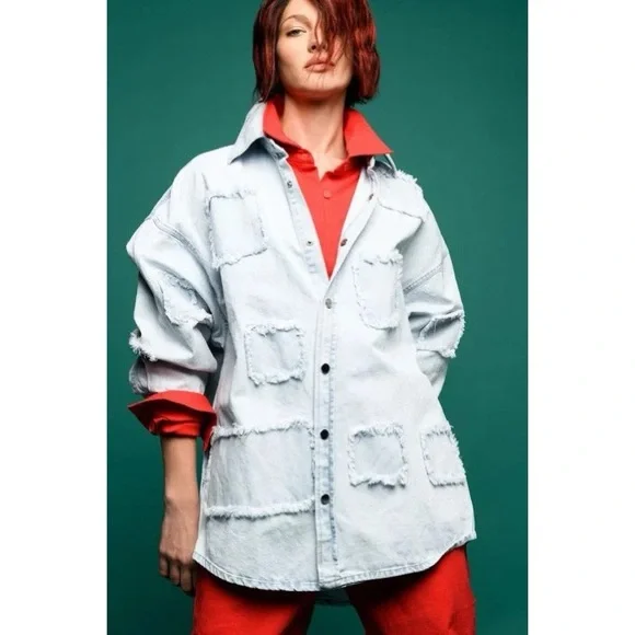 AKIRA Jackets Coats Denim Patch Work Jacket In Denim Nwt